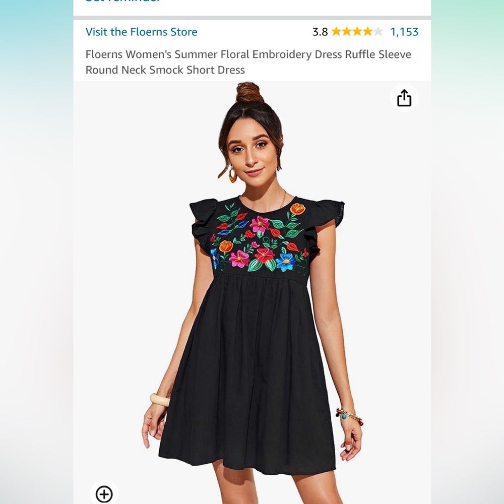 Floral High neck Mexican style dress. Black